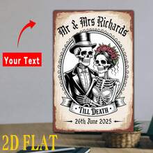 2D平面 - 1件哥特式金属装饰婚礼标牌，适用于室内和室外，复古骷髅金属牌匾，婚礼礼物铝制标牌，8x12英寸