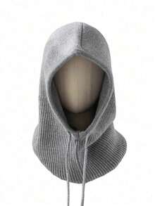 1pc Women's Fashion Knitted Hooded Scarf, Drawstring Balaclava Hat, Warm And Versatile For Commuting - Beige - View 6