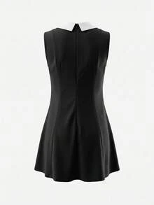 Black Lace Collar Sleeveless Dress, Little Black Dress - Black - View 8