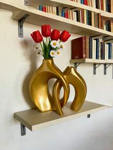 两件套现代白色金色花瓶 - 2 个花环造型的现代简约装饰花瓶，适用于客厅、玄关、书架、壁炉架、中心装饰，非常适合插干花和绿植，节日装饰 - 多色B - 查看 13