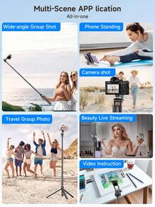 AXNEN 70-Inch Automatic Tripod, Automatic Folding Phone Tripod With Detachable Rotatable Phone Holder And Wireless Remote, Selfie Stick Tripod, 360° Vertical And Horizontal Rotation, Compatible With IPhone/Android Phones (Black) - Multicolor - View 13