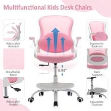 Silla de computadora para niños silla de estudio ergonómica con altura ajustable silla de computadora giratoria de malla con ruedas silla de oficina en casa para niños en el recámara del hogar - Rosado - Ver 3