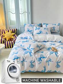 2/3pcs Blue Bowknot Digital Print Polyester Duvet Cover Set, Cute Modern Bedding Set Suitable For Children, Teens And Girls, All Seasons, Soft And Breathable, Machine Washable (1 Duvet Cover + 1/2 Pillowcase) - Blue - View 7