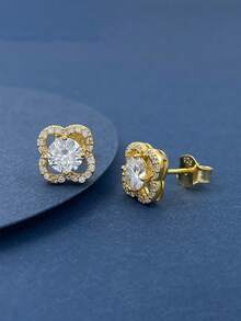 BLOVEMEE 2pcs Elegant Luxury 925 Sterling Silver 0.5Carat X 2 Moissanite Stud Earrings, Suitable For Women's Daily Wear, Party, Holiday, Valentine's Day, Mother's Day, Christmas, Birthday, New Year, Wedding Anniversary, Women's Jewelry Gift - EH0137M - View 7