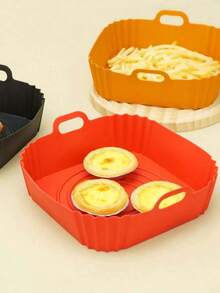 1pc/3pcs Foldable Reusable Silicone Air Fryer Liners, Non-Stick Baking Mats For Air Fryer And Baking Trays - Multicolor - View 1