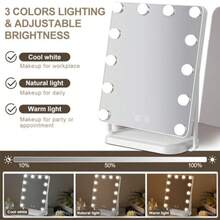 vanity tocadorEspejo con Luz para Makeup  Grande  Vintage 34x45 cm con 12 Bombillas LED Regulables En 3 Modelos De Colores y Espejo De Aumento 10X Conexión USB Soporte Ajustable 360°(Blanco) - Blanco - Ver 3