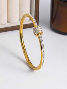 5pcs Titanium Steel Waterproof & Fade-Resistant Women's Fashion Bracelet, 18K Stainless Steel Ladies Jewelry, Gift For Girlfriend/Valentine's Day - Gold - View 7