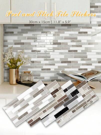 1/12/24pcs Glossy Peel And Stick Wall Tiles - 30cm X 15cm, Waterproof Bathroom Wall Stickers, Home DIY Decor, Modern Style, Suitable For Kitchen, Bedroom, RV Etc, Decorative Wall Decals