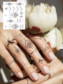 1 ورقة وشم مؤقت بتصميم قلادة هانا Y2K للنساء والرجال والبالغين على اليدين والأصابع والقدم والرقبة والترقوة والخصر والساقين والكتف والكاحل والساعد والساق والذراع، وشم شبه دائم مقاوم للماء وطويل الأمد وواقعي - الأسود - مشاهدة 3