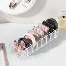 1个亚克力眼影盘收纳盒 - 透明桌面化妆品收纳盒，带粉饼盒和化妆品隔层 - 無色 - 查看 4