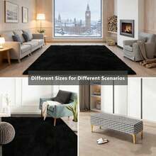1 Pcs Living Room Rugs Carpet Alfombra Para Sala Rug For Bedroom Bedroom Decor Area Rug For Living Room, 60x90/60x120 Pink Fuzzy Shag Carpet, Ultra Soft Fluffy Anti-Slip Floor Mat, Non-Shedding Machine Washable Pet Friendly Carpet, Xmas Holiday Home Dorm Office Rug - Black - View 2