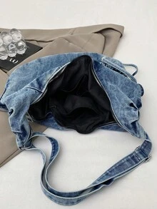 High-Quality Plaid Drawstring Dumpling Bag, Multifunctional Daily Commute Shoulder Crossbody Bag, Fashionable & Distinctive Design - Blue - View 10