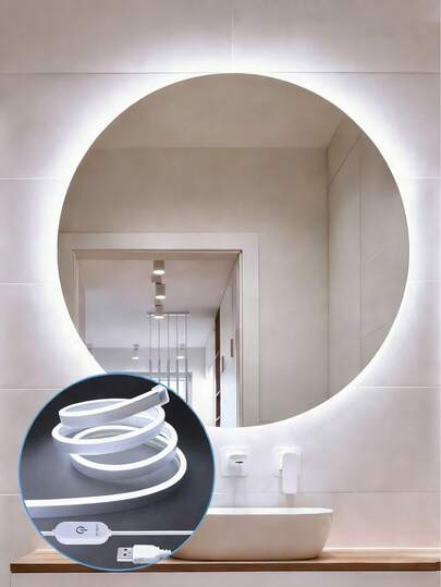 1m/2m/3m/4m/5m LED Touch Sensor Neon Light Strip, Touch Dimming Function, USB Dimmable Flexible Light Strip, Adjustable Warm White & Cool White, Room LED Lights, Bedroom Lighting, Suitable For Bedroom, Living Room, Display Cabinet, Bathroom Mirror Cabinet, Bathroom, Ambient Lighting, Live Streaming, Makeup Mirror, Bathroom Lighting, Decorative Lighting