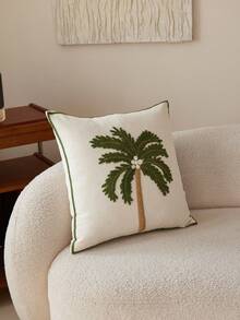 1pc Green Minimalist Modern Embroidered Coconut Tree Decorative Pillow Cover, Suitable For Indoor Decor, All Season, Pillow Insert Not Included - Green - View 7
