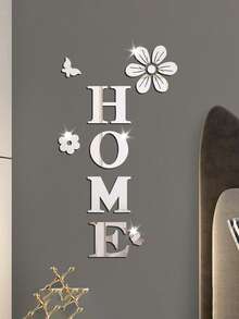 2D Flat Letter Multi-Piece Set, Acrylic Mirror Wall Decals Floral Home Decor Letter Soft Mirror Self-Adhesive Wall Stickers DIY Acrylic Wall Decals Home Decor, Bedroom, Living Room, Entryway, Wall Decor Stickers - Multicolor - View 4
