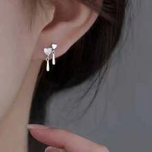 1pc Fashionable Unique Hanging Elegant 925 Sterling Silver Cubic Zirconia Heart Stud Earrings, Suitable For Women To Wear On Vacation, Party, Wedding, And Daily Occasions - Silver - View 2