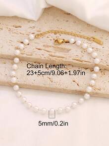 1pc Simple White Faux Pearl Chain Anklet For Women Fashion Stainless Steel Ankle Bracelet On Leg Foot Beach Jewelry Gift - Anklets - View 11