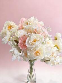 3/6pcs Artificial Silk Peony & Baby's Breath Flower Bouquet - Modern Minimalist Ins Style Fake Floral Decor, Suitable For Home Indoor Living Room Tabletop, Bedroom Vanity, Entryway Vase Centerpiece, And Balcony Decoration - Multicolor - View 9