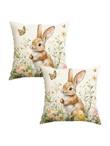 1/2/4pcs , Easter Bunny Throw Pillow Cover - Rustic Wildflowers & Butterfly Spring Decor, Zipper Closure Machine-Washable Cushion Case For Sofa Couch Living Room Bedroom, Decorative Pillows For Couch - Multicolor - View 9