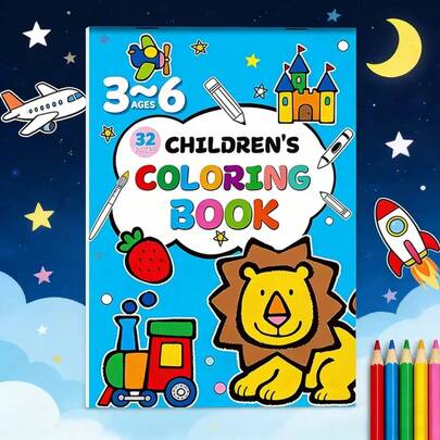 Libro para colorear de 32 páginas, un álbum de colorear interactivo para niños. Este cuaderno de dibujo de papel es adecuado para niños y niñas de 3 años en adelante. Incluye contenido educativo y entretenido de preescolar como animales, vegetales, transporte