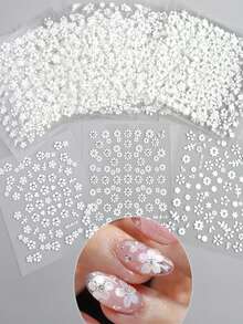 30 miếng dán móng tay hình hoa trắng 3D, hoa trắng đính đá, decal móng tay tự dính 3D, thiết kế nghệ thuật móng tay, hình dán hoa trang trí móng, 30 tờ, dụng cụ làm móng. - trắng - Xem 1