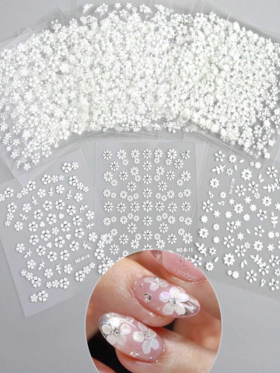 30 miếng dán móng tay hình hoa trắng 3D, hoa trắng đính đá, decal móng tay tự dính 3D, thiết kế nghệ thuật móng tay, hình dán hoa trang trí móng, 30 tờ, dụng cụ làm móng. - trắng - Xem 1