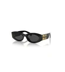 Miu Miu Sunglasses Sun Glasses Women Black Oval Frame Gold Logo UV Protection Summer Beach Fashion - Black - View 5