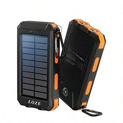 LOZE 10000mAh Solar Power Bank With Super Bright Flashlight & Compass, Dual USB Outputs, USB-C Portable Charger For Outdoor Camping, Hiking & Travel