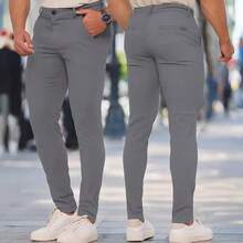 Men's Tailored Smart Casual Twill Trousers With Slash Pockets And Welt Pockets - Grey - View 2