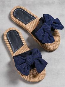 2024 Newest Bow Knot Women's Slide Sandals Casual Clip Toe Summer Shoes, Women's Lightweight Beach Shoes - Royal Blue - View 2