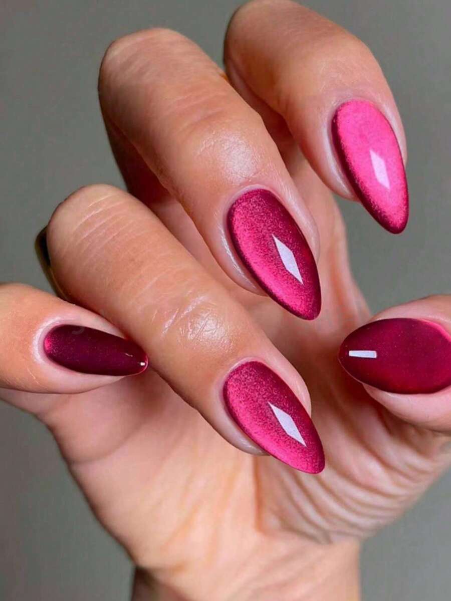 24Pcs Y2K Long Almond Glazed Press-On Nails, Grape Purple Crystal Cat Eye Acrylic Fake Nails Kit With Jelly Adhesive & Nail File, Daily/Party Manicure For Women Girls - Purple - View 1