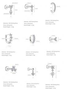 EleRunis 1颗0.1克拉莫桑石水钻925纯银马眼形心月形耳钉，18K镀金平底耳骨耳廓穿刺耳钉，适合日常佩戴，也适合婚礼、派对、订婚、周年纪念、情人节等场合。 - 銀色 - 查看 9