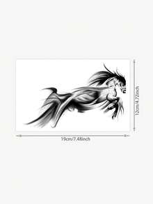 1张中国水墨风格奔马临时纹身贴纸，独特设计，防水防汗，不反光，可持续1-2周，适合人群 - 黑色 - 查看 2