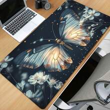 1 Large Butterfly With Dark Blue/Golden White Floral Table Mat| Non-Slip Rubber Gaming/Office Computer Mouse Pad With Glowing Butterfly Wings, Deep Sea Army Background, Suitable For PC/Laptop, Keyboard And Mouse Additions - Như hình minh họa. - Xem 3