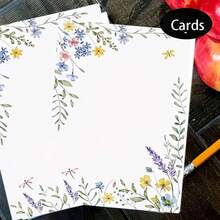 25/50 Pcs Green Floral Blank Note Cards - Elegant Floral Design With Lavender, Roses & Sunflowers, Perfect For Wedding, Office, DIY, Thank You & Greeting Cards, Office Stationery | Floral Pattern | Decorative Note Cards, Note Cards For Wedding - Multicolor - View 4