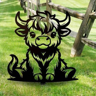 1pc Charming Highland Cow Garden Decor - Durable Acrylic Outdoor Art, Cute Cartoon Animal Decoration For Lawn And Outdoor Space, Perfect Father's Day Gift, Farmhouse Style, No Power Needed, Cow Decor, Sculpture Decor, Potted Plant, Landscape Making, Ground Signage Decor, Exquisite Acrylic Craftsmanship