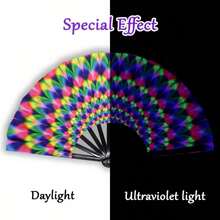 Large-Size Folding Fan - Dreamy Holographic Gradient / Visual Ripple / Kaleidoscope Art Print | Essential Vibe Tool For EDM Festivals, Raves & Parties | Portable Waterproof Folding Fan For Summer Outdoor Cooling | Must-Have Photo Prop For Girls' Streetwear Looks | Sturdy Fan Ribs, Durable & Easy To Open/Close | Multi-Functional Handheld Fan For Daily Commute, Music Festivals, Themed Parties & Travel Check-Ins,Women's Day,Travel Essentials,Wedding Favours,Y2k,Bedroom,Car Accessories Women,Kitchen Decor,Cute Stuff - Multicolor - View 5
