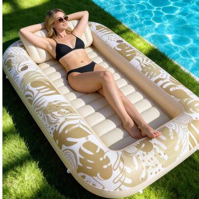 85" X 57" Extra Large Adult Inflatable Pool Float Lounger With Pillow, 4-In-1 Inflatable Sunbathing Raft Floating Bed, Water Inflatable Ball Pool Party Gift
