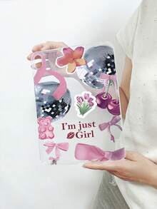 Y2K少女风拼贴iPad保护套 - 迪斯科球、蝴蝶结、樱桃图案、“我只是个女孩”标语、唇印、防震美观保护套，兼容iPad 11代、iPad 10代、iPad A16 - 無色 - 查看 55