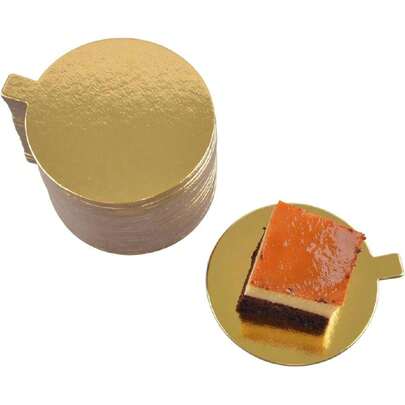 50 Bases de Cartón Dorado Premium 10cm para Mini postres, Tartas, tableros para Postre de Mousse, Anti Grasa, Papel Grado alimenticio, Desechable (Redonda) (10 cm),40811331