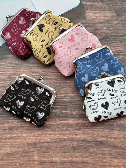 [Compact Pastel Coin Purse] 1pc Cute Women's Heart & Lip Print Wallets - Love Letter & Heart Design, "Love" Text, 6 Colors For You To Choose From,Perfect For Travel, Commuting, Everyday Use, And Shopping - Lightweight And Durable,Popular French Niche Design Bags, Women's Bags,Suitable For Shopping, Commuting, Traveling, Giving To Friends, Birthday Gifts, Holiday Gifts