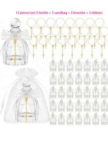 Bộ 24 chai nước thánh Công giáo, quà tặng rửa tội số lượng lớn thích hợp để tặng khách. Người Công giáo nhận được 6 chai nước thủy tinh, kèm theo 6 vòng tay thánh giá vàng, 6 túi vải organza trong suốt và 6 dải ruy băng, làm quà tặng cho đám cưới và lễ rửa tội tại nhà thờ (nơ ren, màu trắng). - Nhiều màu - Xem 14