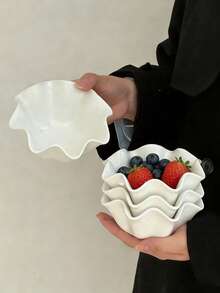 2pcs Ceramic Lotus Leaf Shaped Dessert Bowls, Minimalist Ice Cream/Yogurt/Snack/Rice/Breakfast/Salad Bowls - Multicolor - View 3