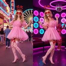 2/3pcs/Set Valentine's Day Red Heart Accessories Set, Red Heart Headband, Heart-Shaped Glasses, Stockings, Party Themed Couple Outfit Accessories, Photo Props - Multicolor - View 2