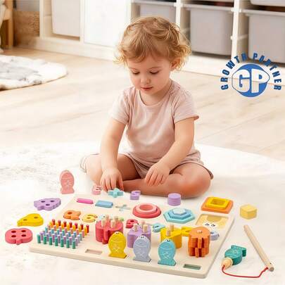 5-In-1 Wooden Fishing Game, Children's Educational Toy, Improves Focus, Cartoon Design, Children's Board Game & Puzzle Set