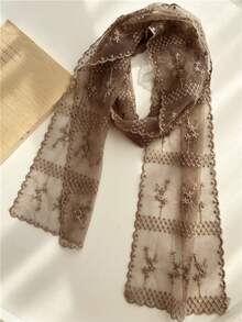 1pc Solid Color Lightweight Lace Scarf For Women, Decorative Neck Scarf, Suitable For Spring/Autumn, Summer Hair Tie