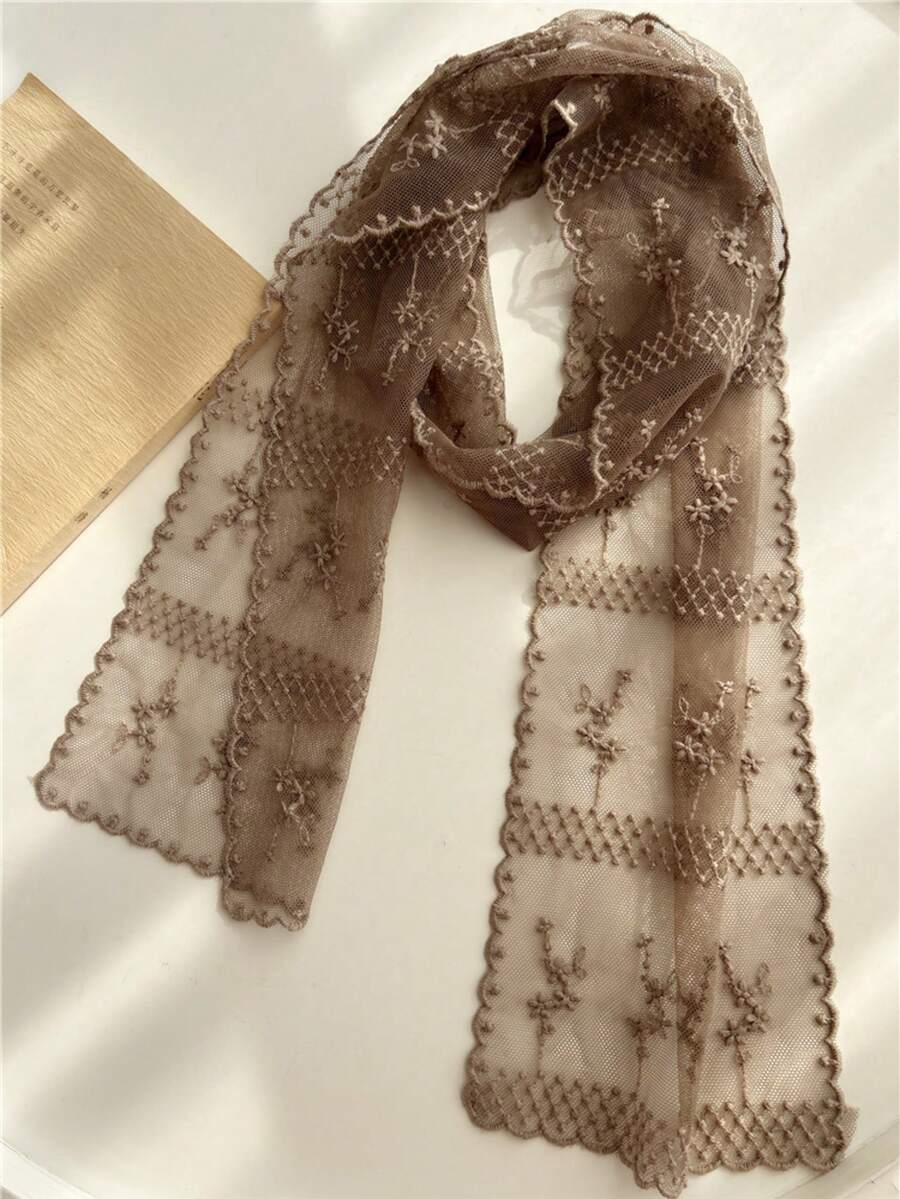 1pc Solid Color Lightweight Lace Scarf For Women, Decorative Neck Scarf, Suitable For Spring/Autumn, Summer Hair Tie