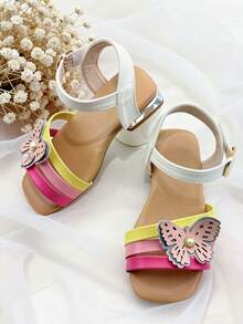 1 Pair Fashionable Children's High Heel Sandals, Elegant Girls' High Heel Sandals, Wedding Shoes, Bow Decor, Hook And Loop Design, Easy To Wear, Suitable For Girls Aged 6-12, Daily Outing, Party, Gathering - Multicolor - View 8