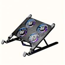 Almohadilla de refrigeración para portátil de 15-17.3 pulgadas con 4 ventiladores, ajuste de altura de 7 niveles, iluminación RGB y puertos USB duales - Negro - Ver 3