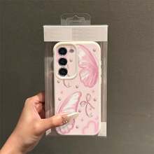 1pc TPU Pink Half Butterfly Pattern Phone Case Compatible With Samsung A15/A14/A13/A12/S24/S23/S22/S21/S20/S10/A72/A73/A71/A50/A53/A52/A32/A31/A05S - White - View 3